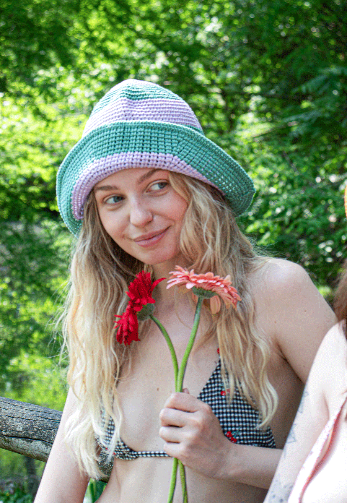 SAINT TROPEX CROCHETED HAT LILAC & GREEN